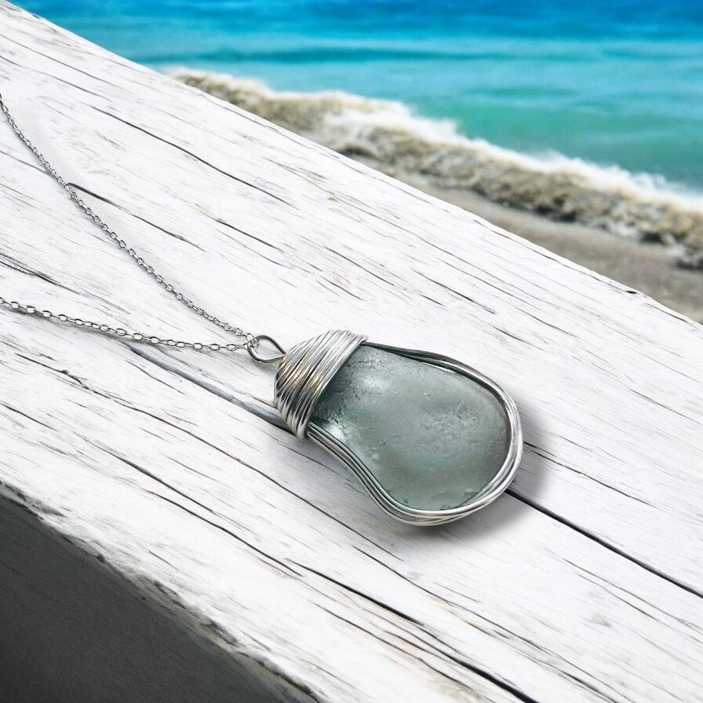 Large Dusky Grey Seaham Sea Glass Pendant