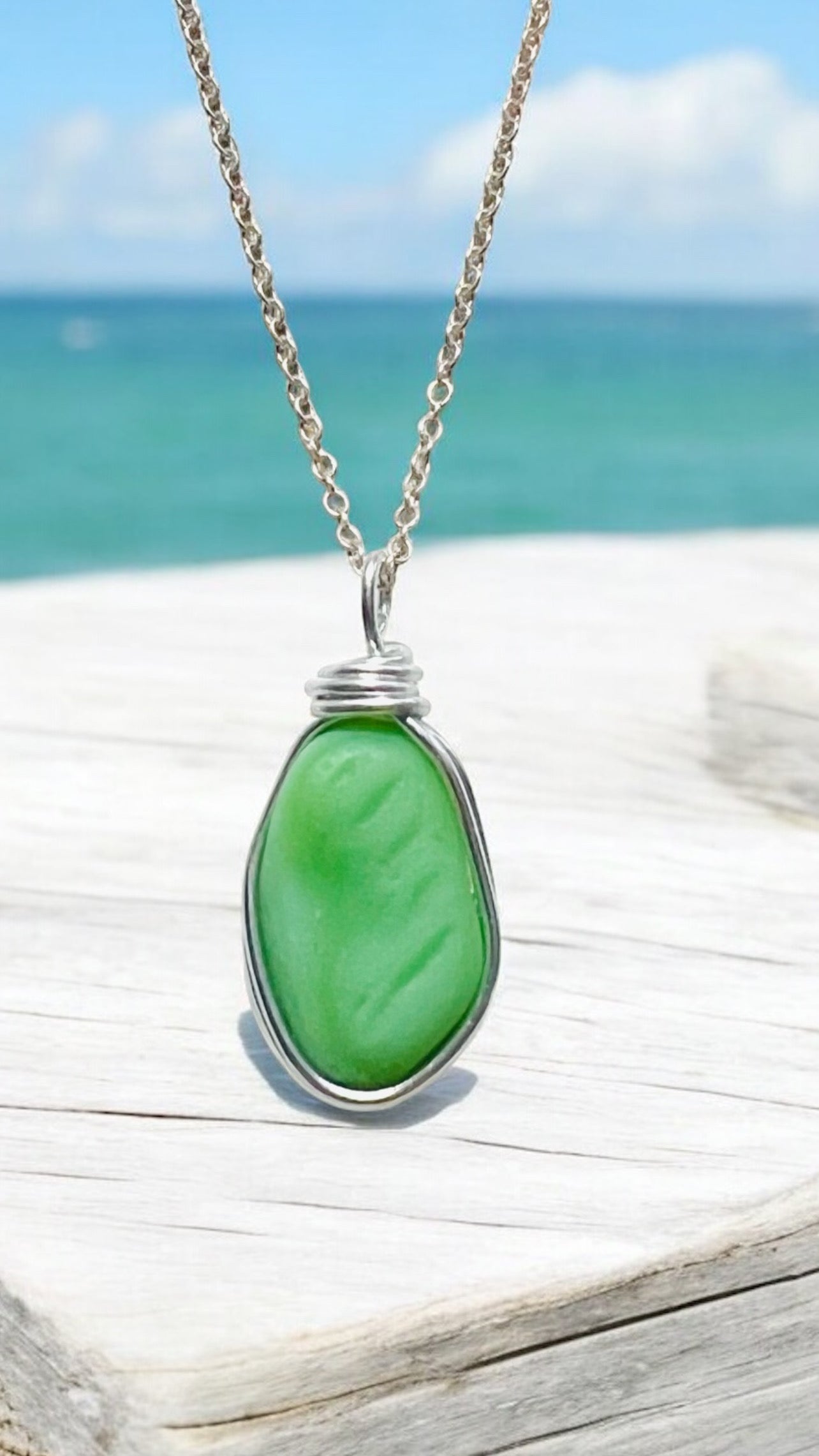 Chunky Rare Green UV Reactive Seaham Sea Glass Pendant