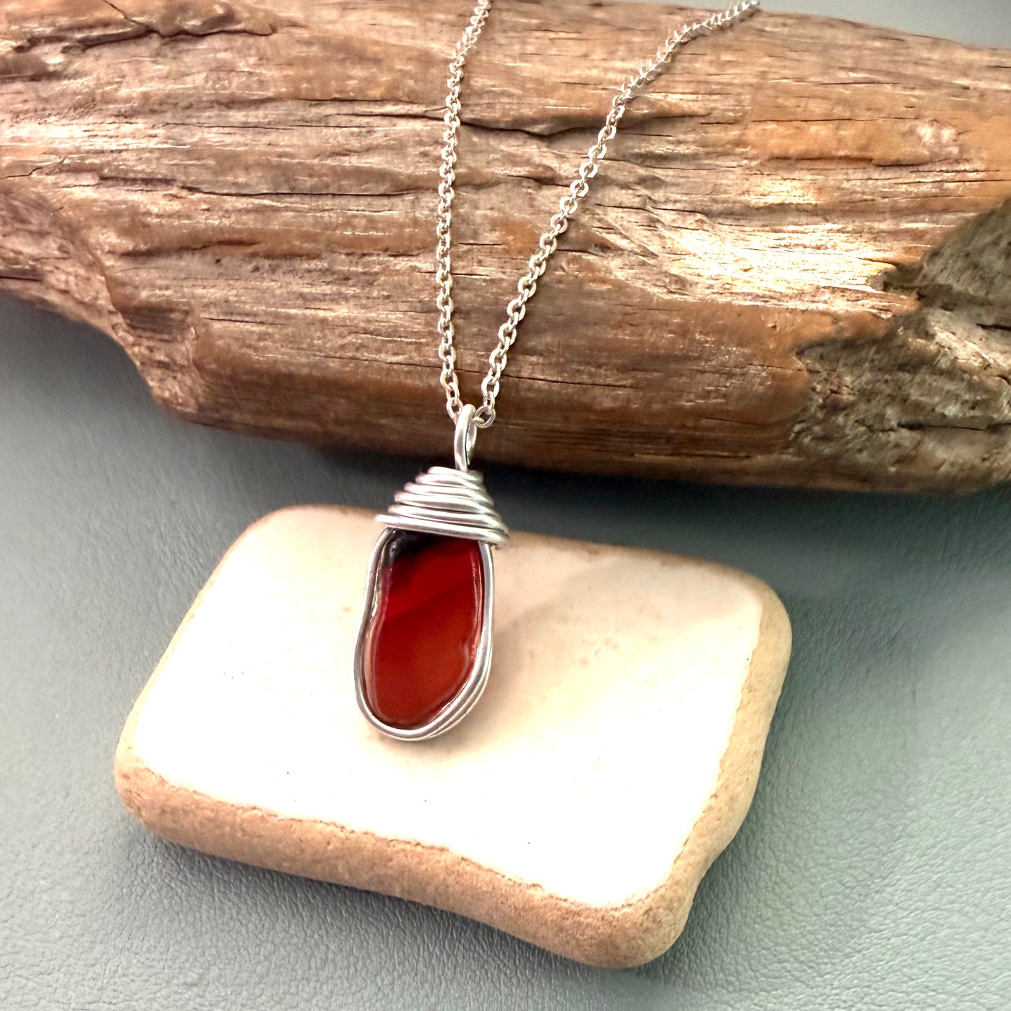 Very Rare Red and Orange Canary Islands Sea Glass Pendant