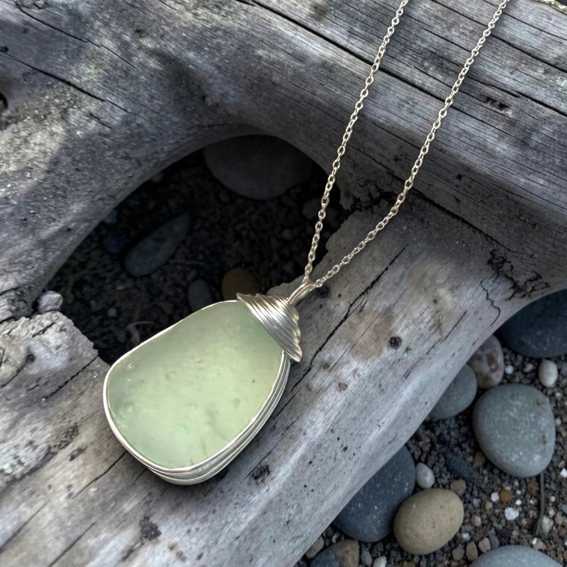Large Pale Aqua Seaham Sea Glass Pendant