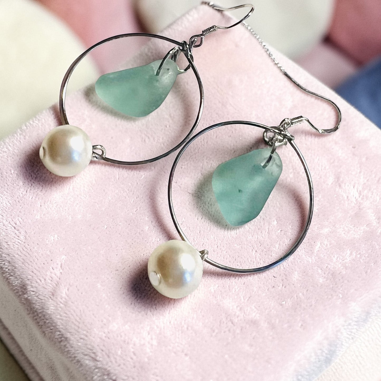 Statement Seaham Sea Glass and Glass Pearl Earrings