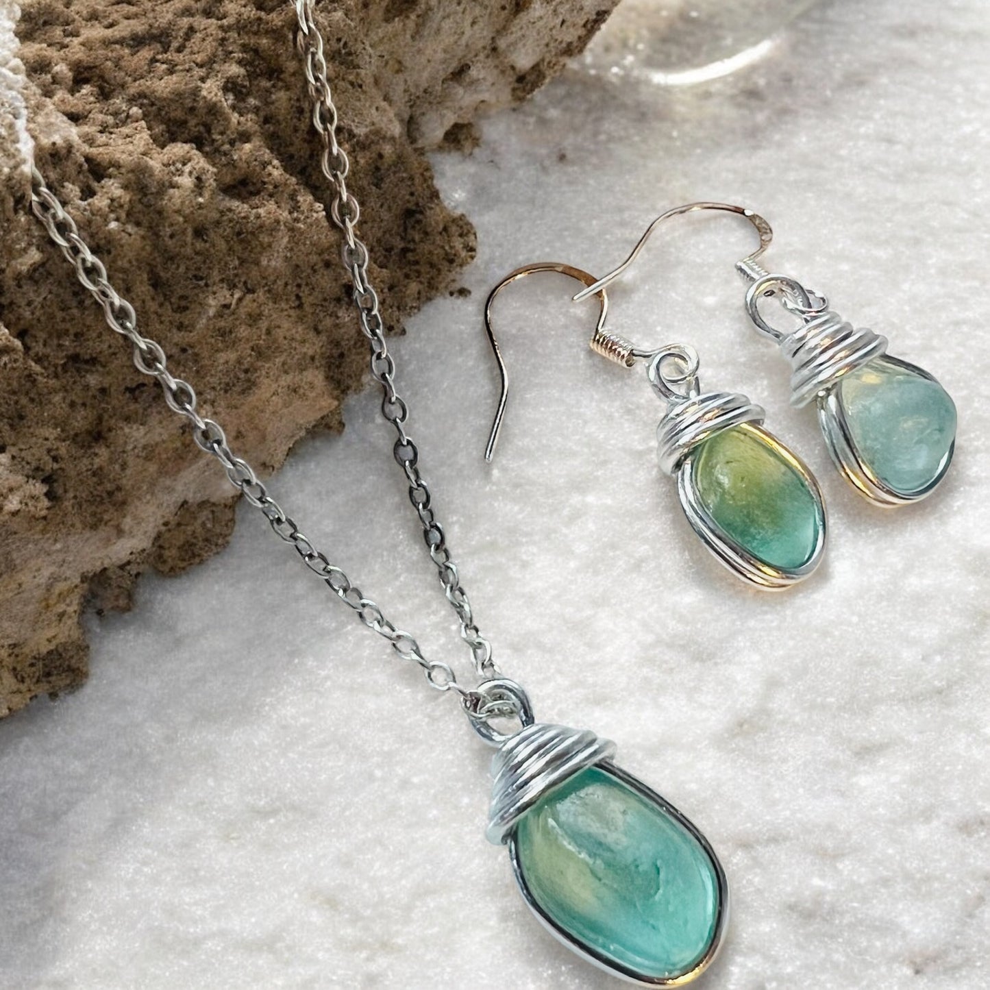 Aqua Seaham Sea Glass Jewellery Set loop