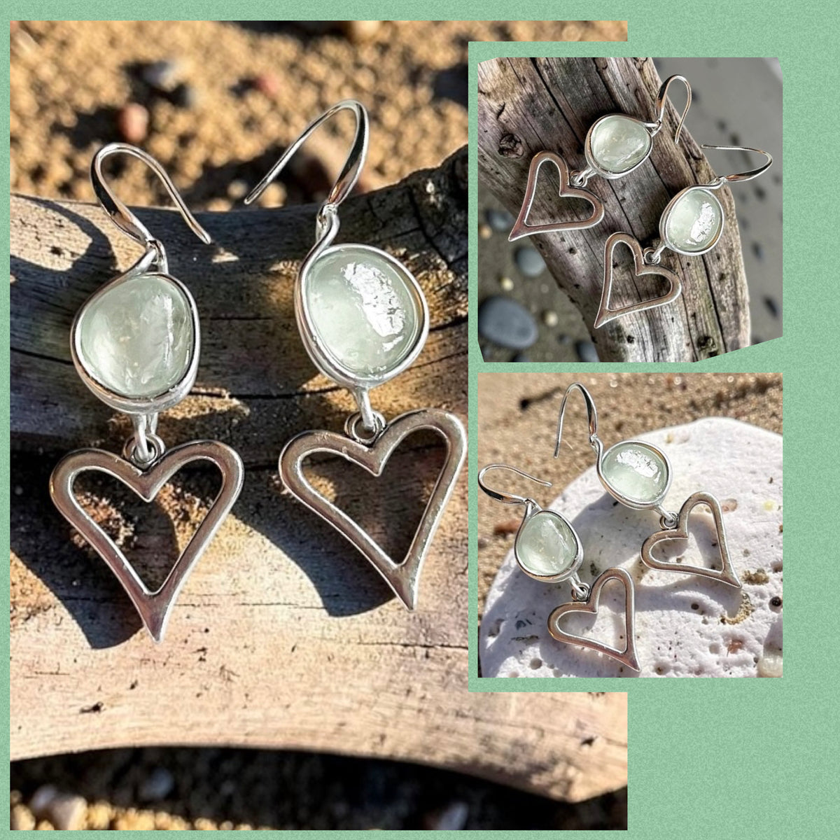 Seaham Sea Glass and Heart Dangly Earrings