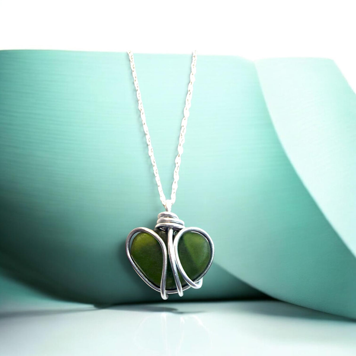 Green Sea Glass Heart Pendant