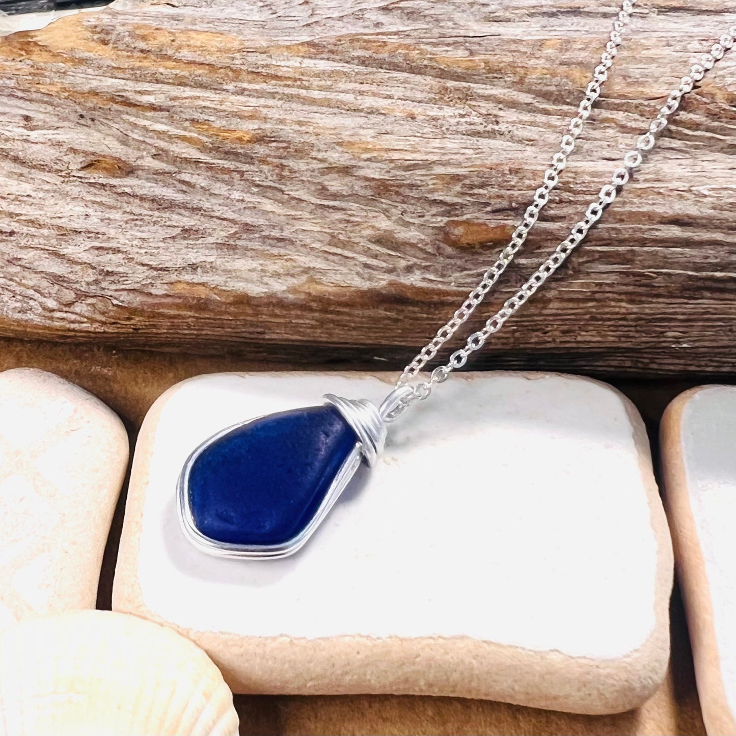 Deep Blue Seaham Sea Glass Pendant