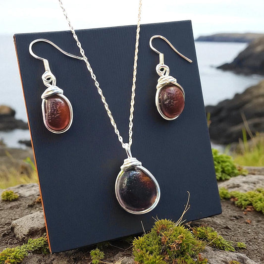 Brown Seaham Sea Glass Jewellery Set