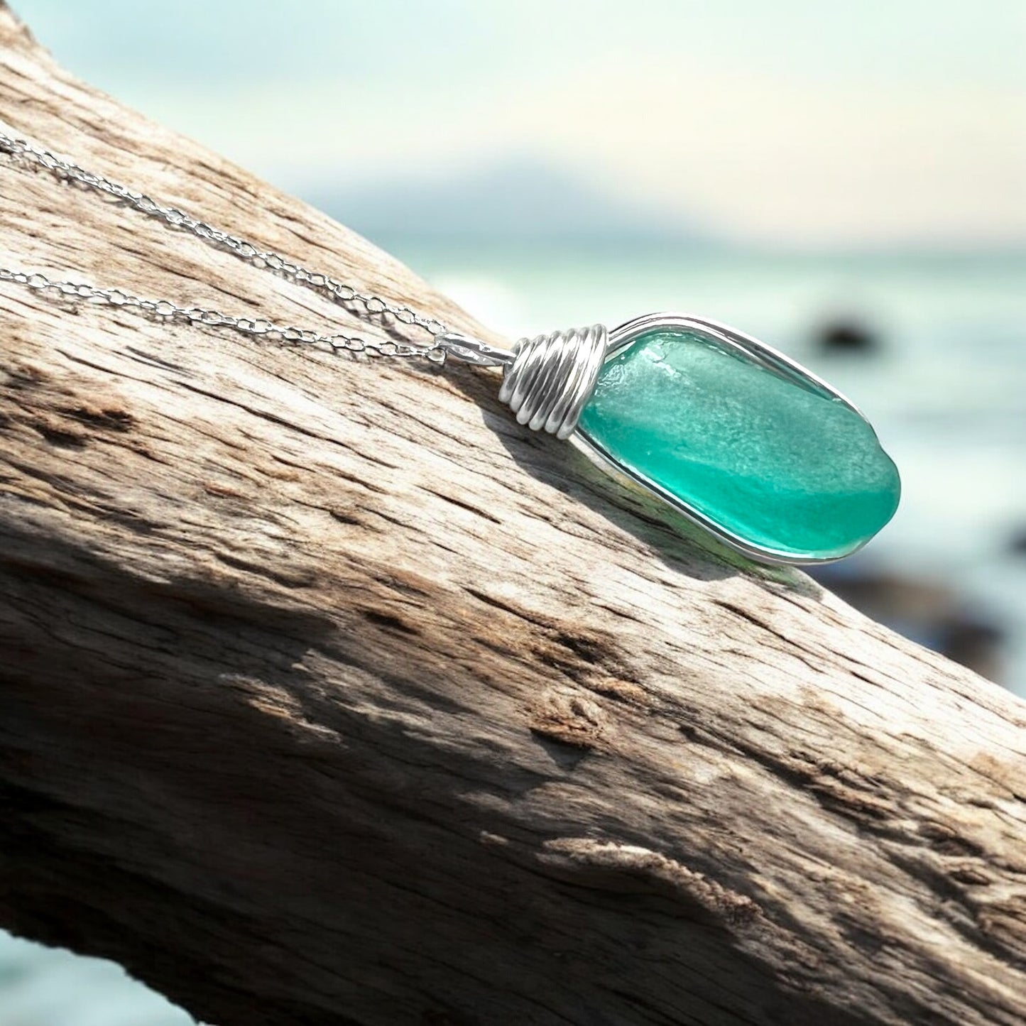 Large Bright Aqua Kent Sea Glass Pendant