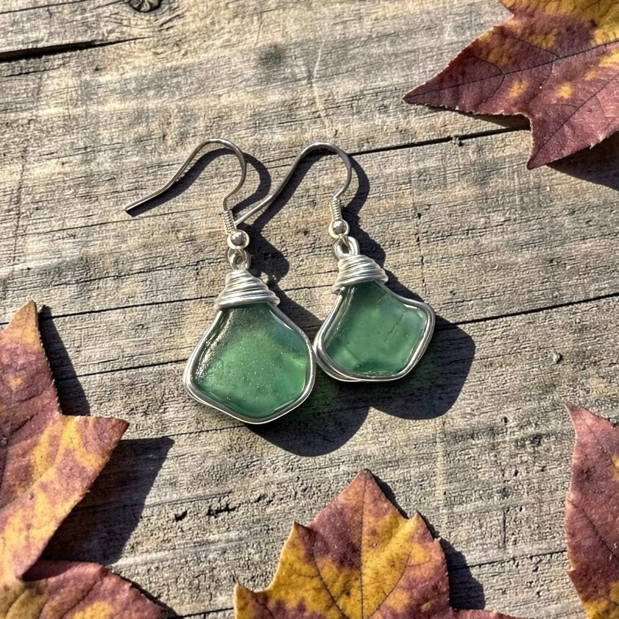 Turquoise Green Seaham Sea Glass Earrings