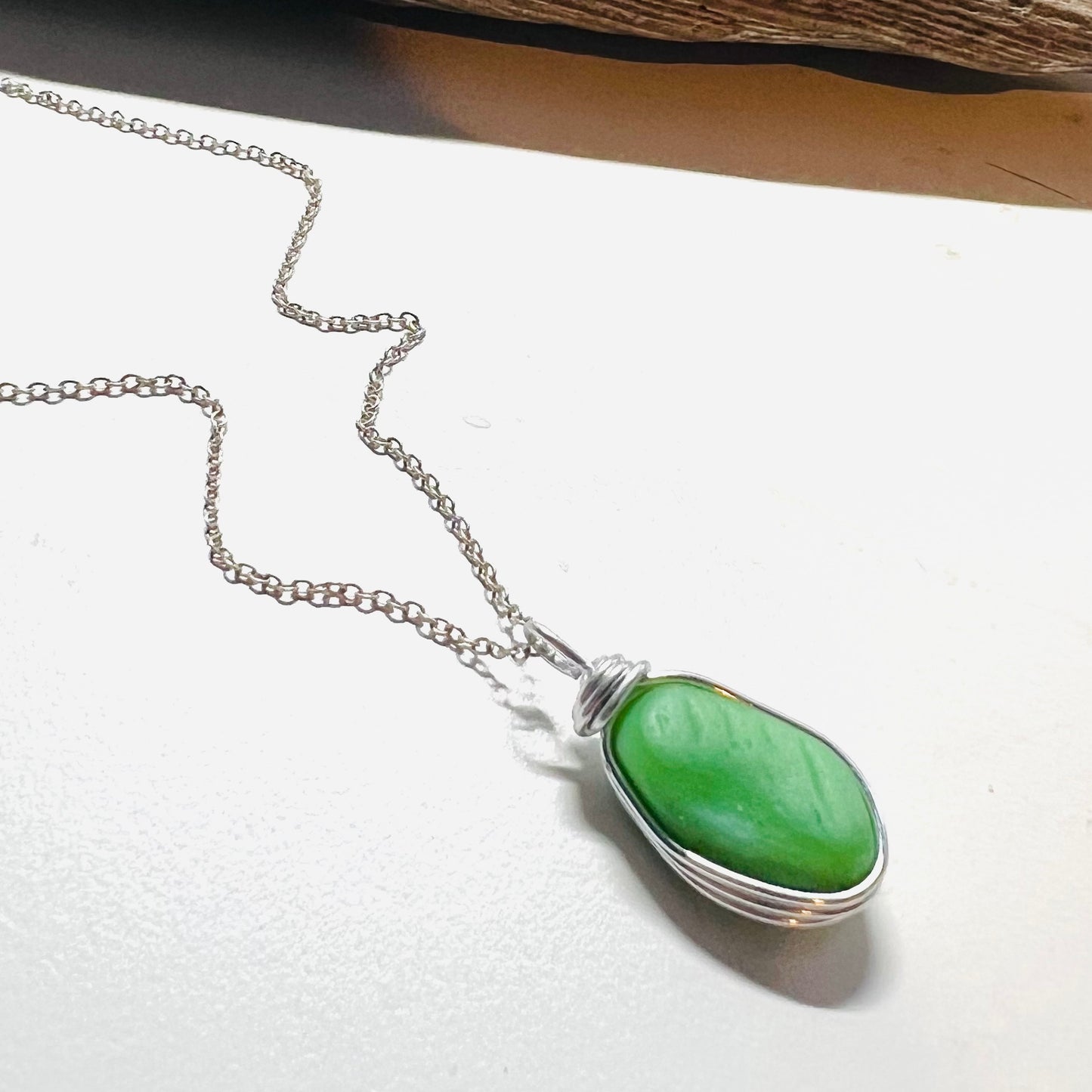 Chunky Rare Green UV Reactive Seaham Sea Glass Pendant