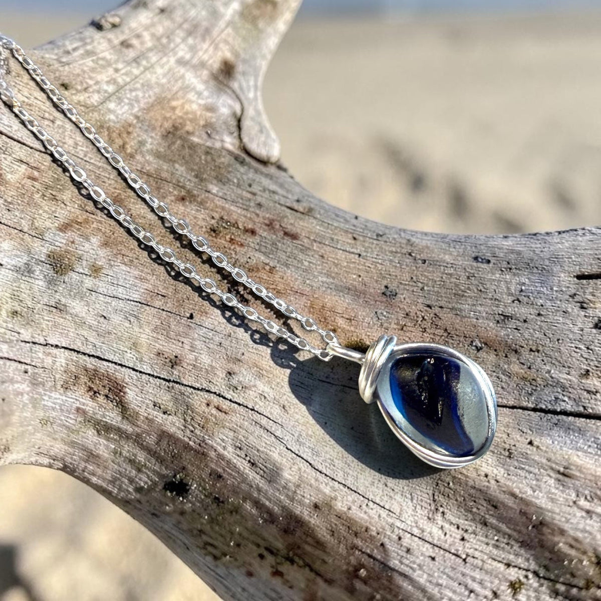 Seaham Sea Glass Multi Tone Blues  Pendant