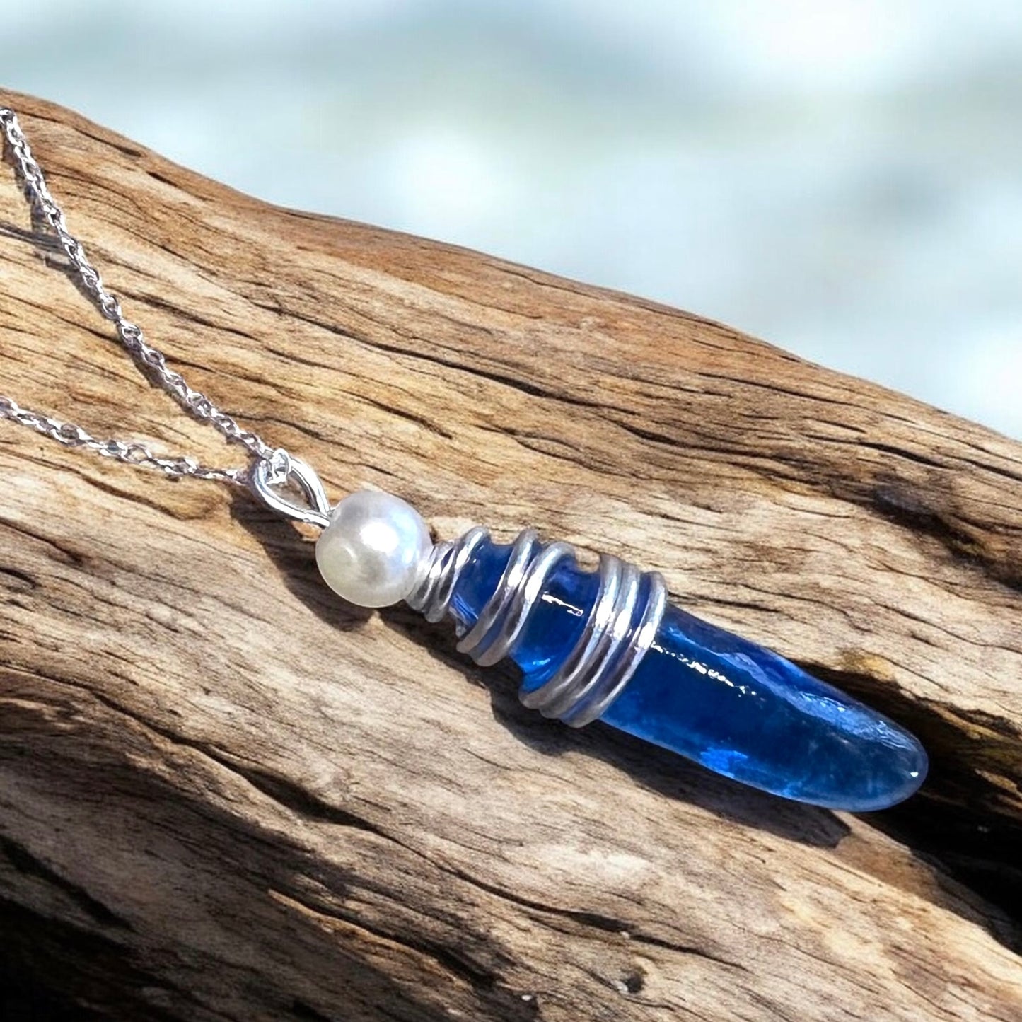 Mid Blue Seaham Sea Glass Pendant