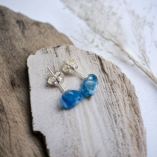 Blue Seaham Sea Glass Stud Earrings