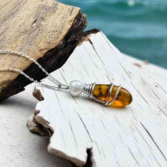 Honey Shade of Seaham Sea Glass Pendant