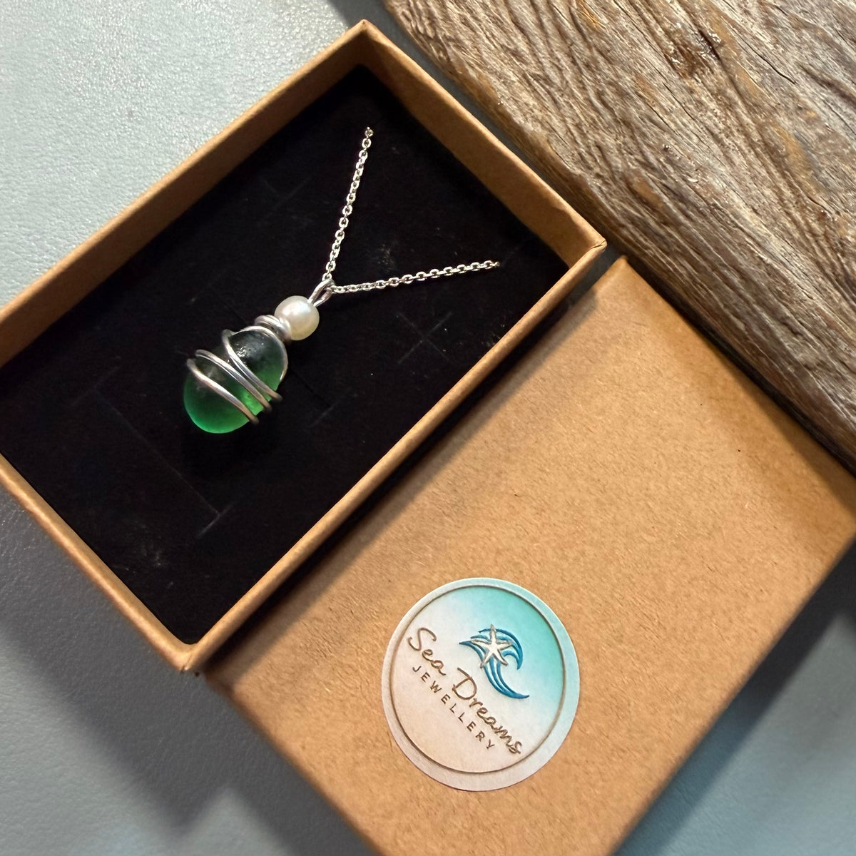 Dark Green Seaham Sea Glass Pendant