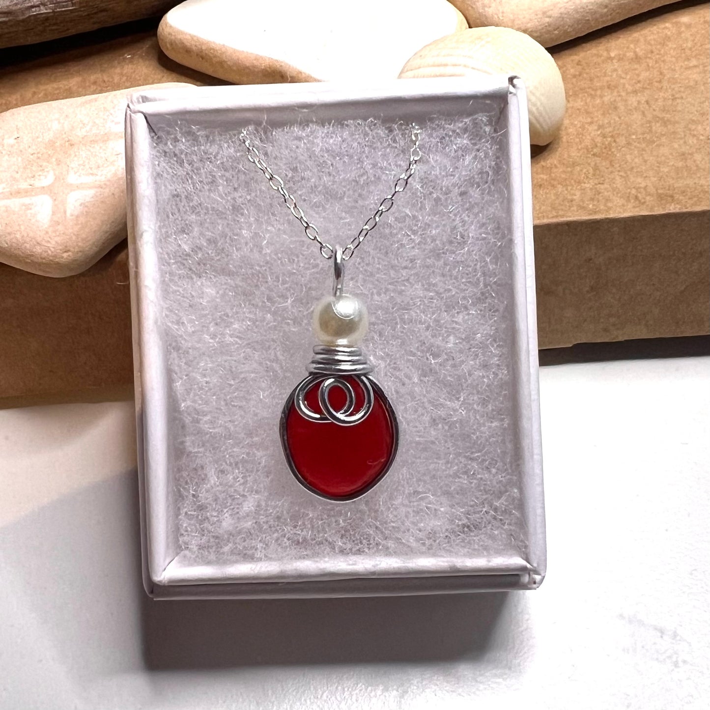 Very Rare Red Seaham Sea Glass Pendant