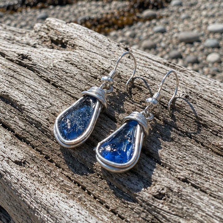 Blue Seaham Sea Glass Earrings