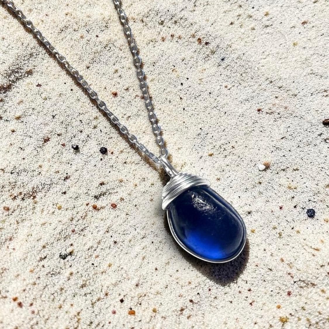Deep Blue Seaham Sea Glass Pendant