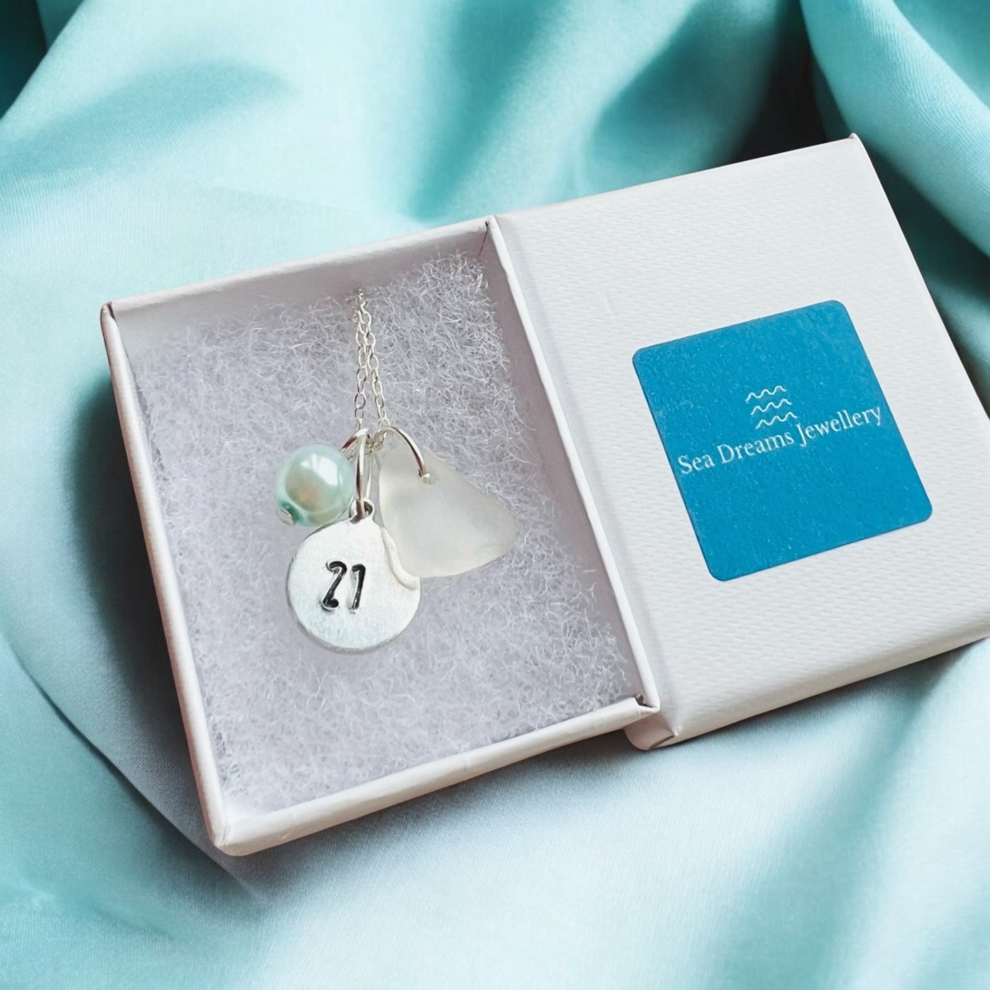 Hand Stamped Age or Date Charm and Sea Glass Pendant