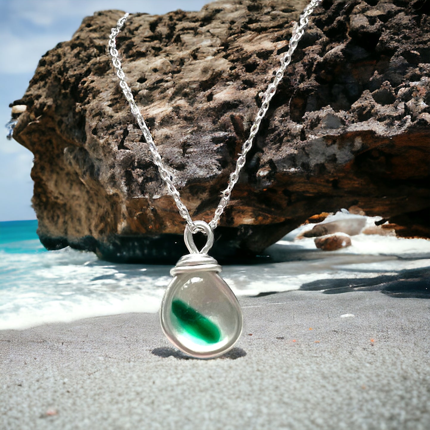 Green & White Seaham Sea Glass Pendant