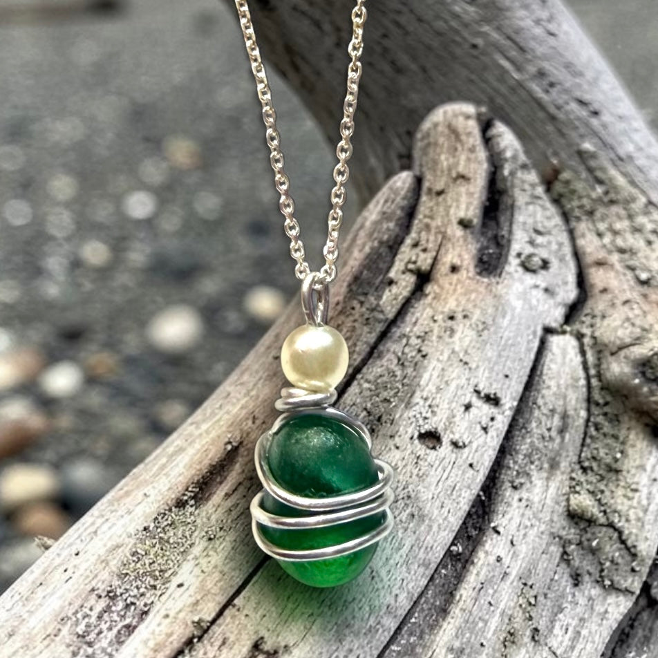 Dark Green Seaham Sea Glass Pendant