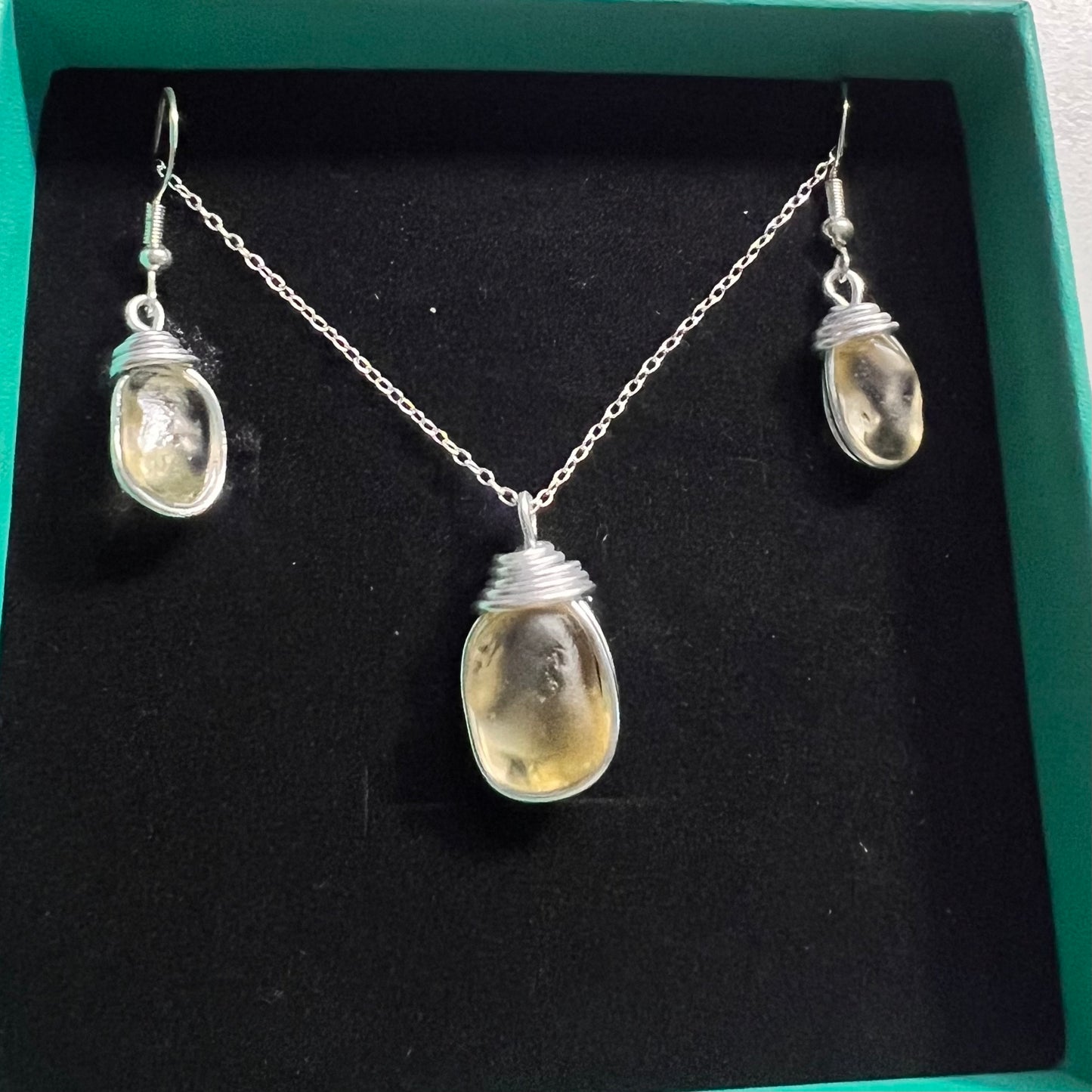 Pale Yellow Seaham Sea Glass Jewellery Set
