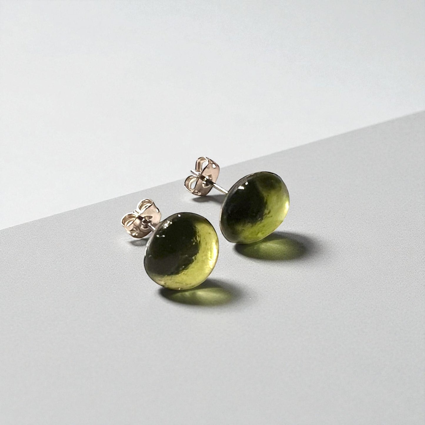Olive Green Seaham Glass Stud Earrings