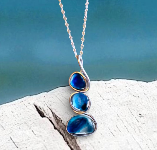 Blue Three Piece Seaham Sea Glass Pendant