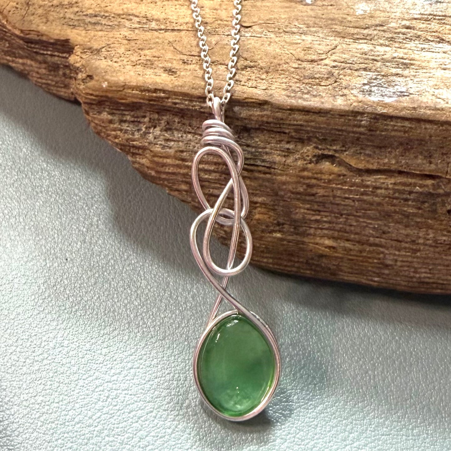 Swirly Green Seaham Sea Glass Pendant