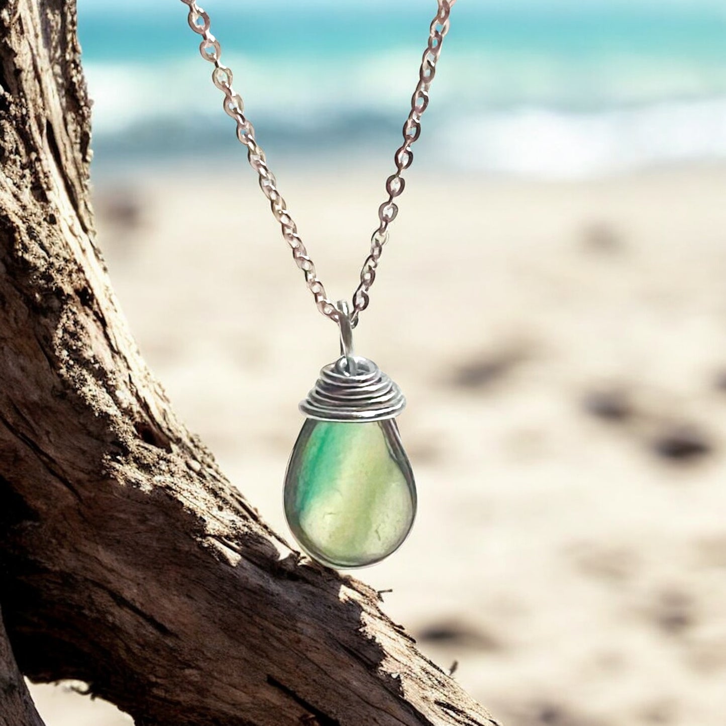 Mixed Green Seaham Sea Glass Multi Pendant