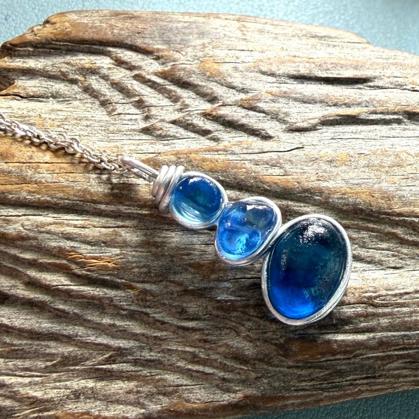 Blue Three Piece Seaham Sea Glass Pendant