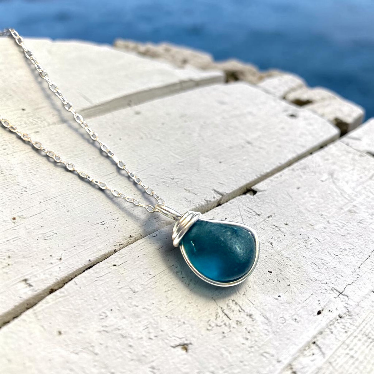 Deep Turquoise Seaham Sea Glass Pendant