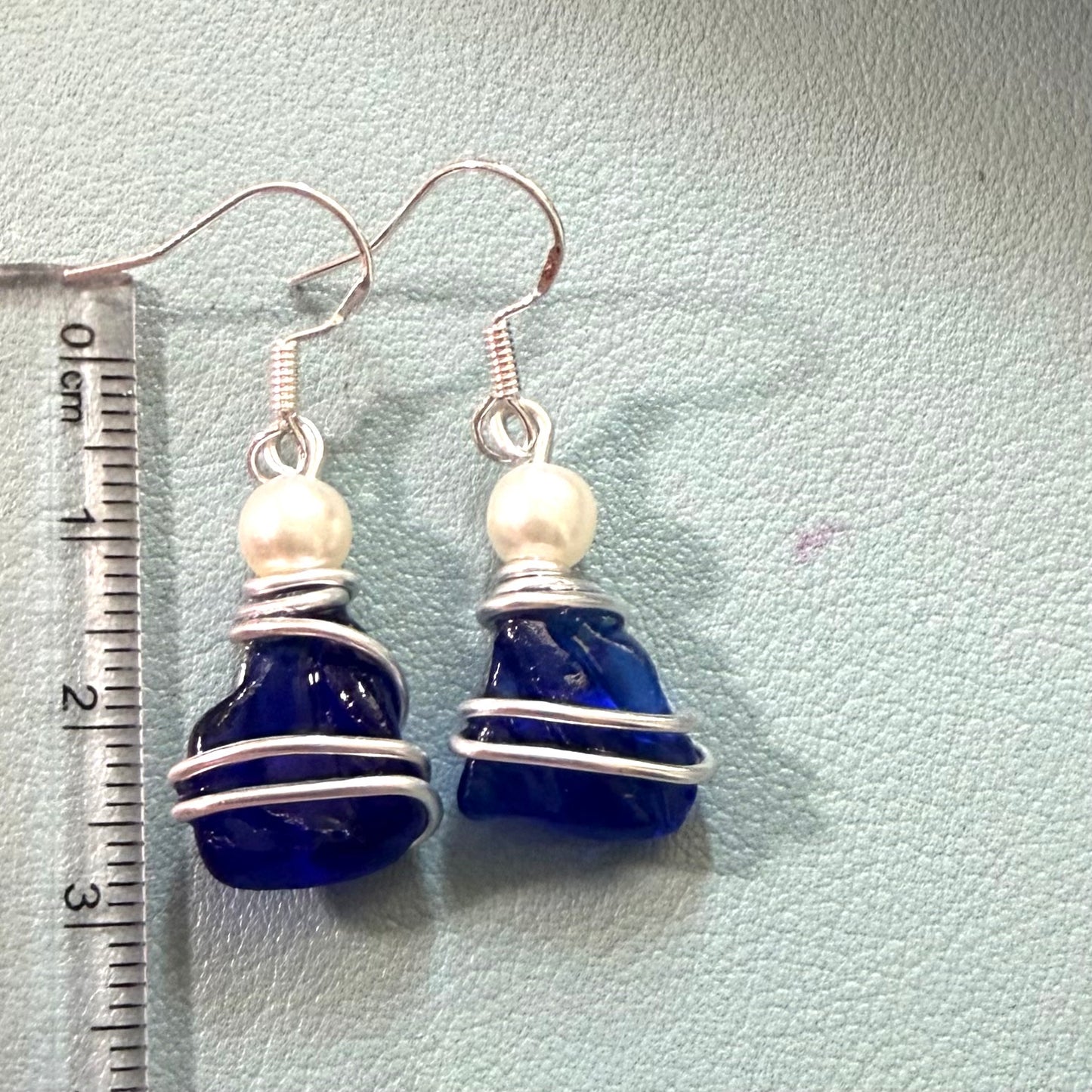 Deep Kent Blue Sea Glass Stud Earrings