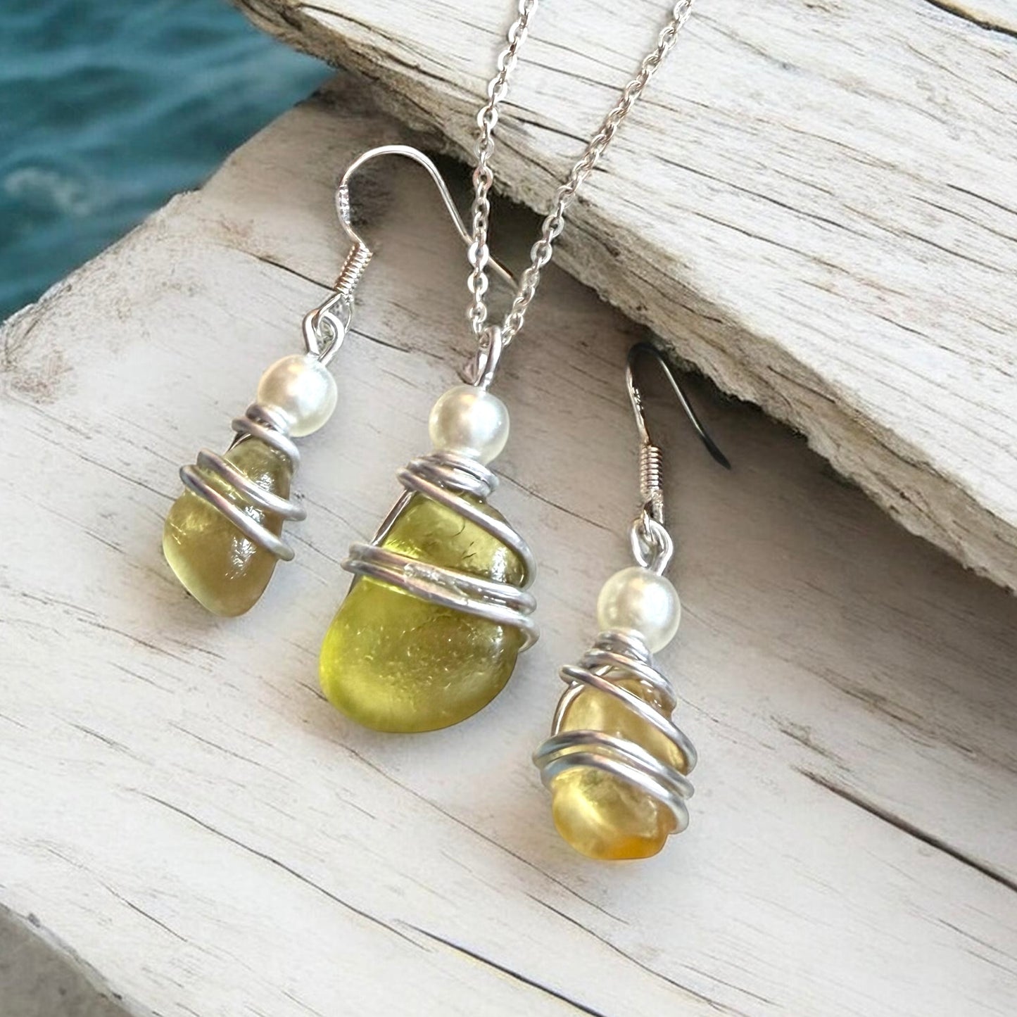 Yellow Seaham Sea Glass Jewellery Set