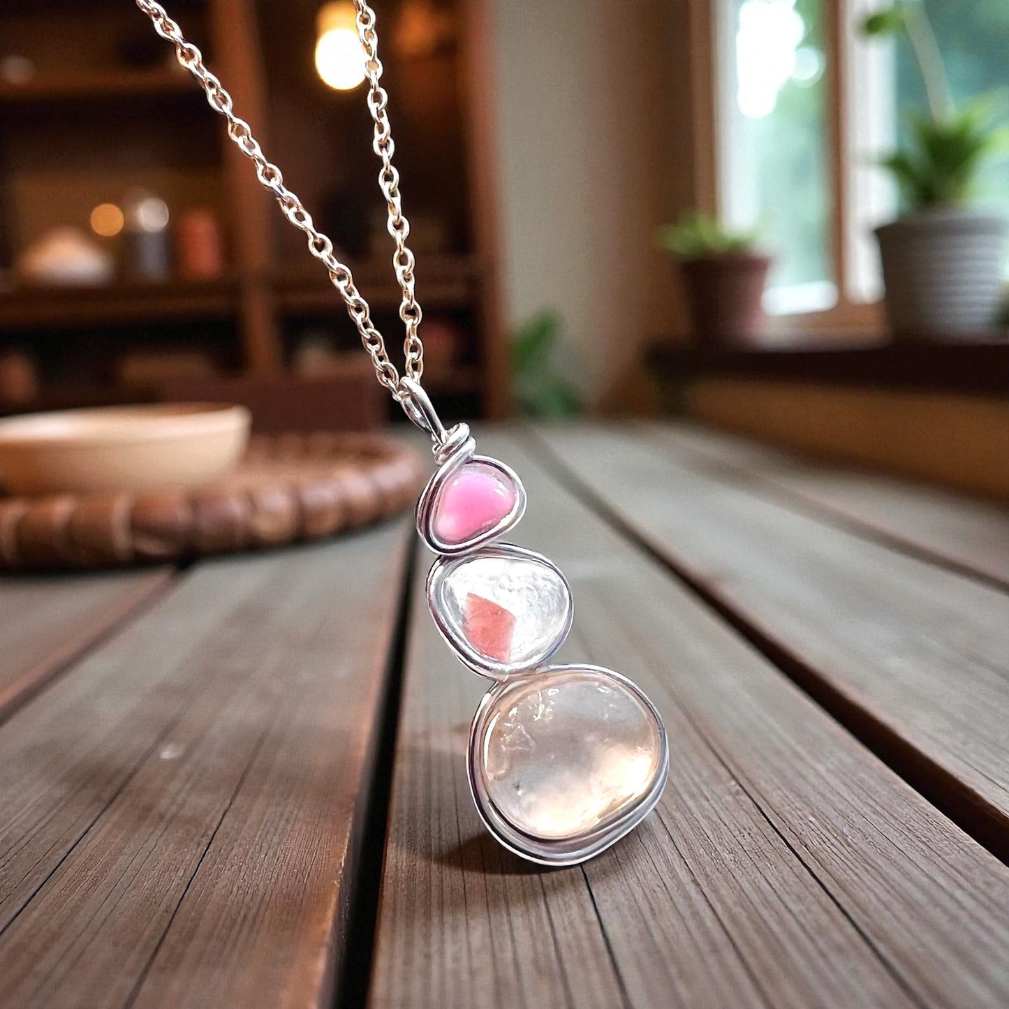 Rare Pink Three Piece Seaham Sea Glass Pendant