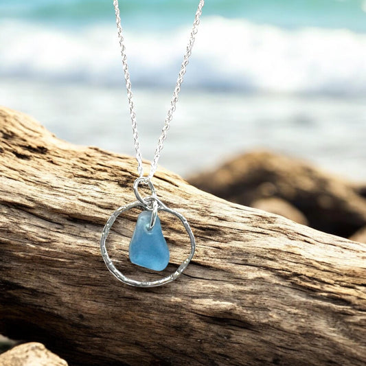 Seaham Sea Glass Dusky Blue Shade Frame Pendant