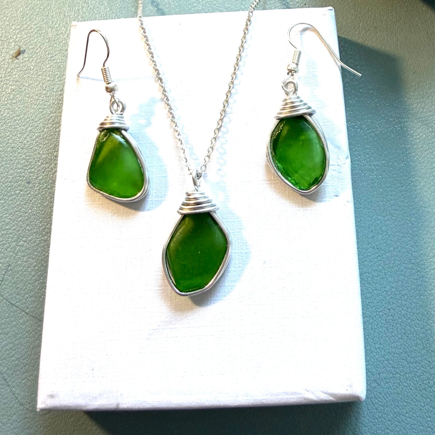 Green Devon Sea Glass Jewellery Set