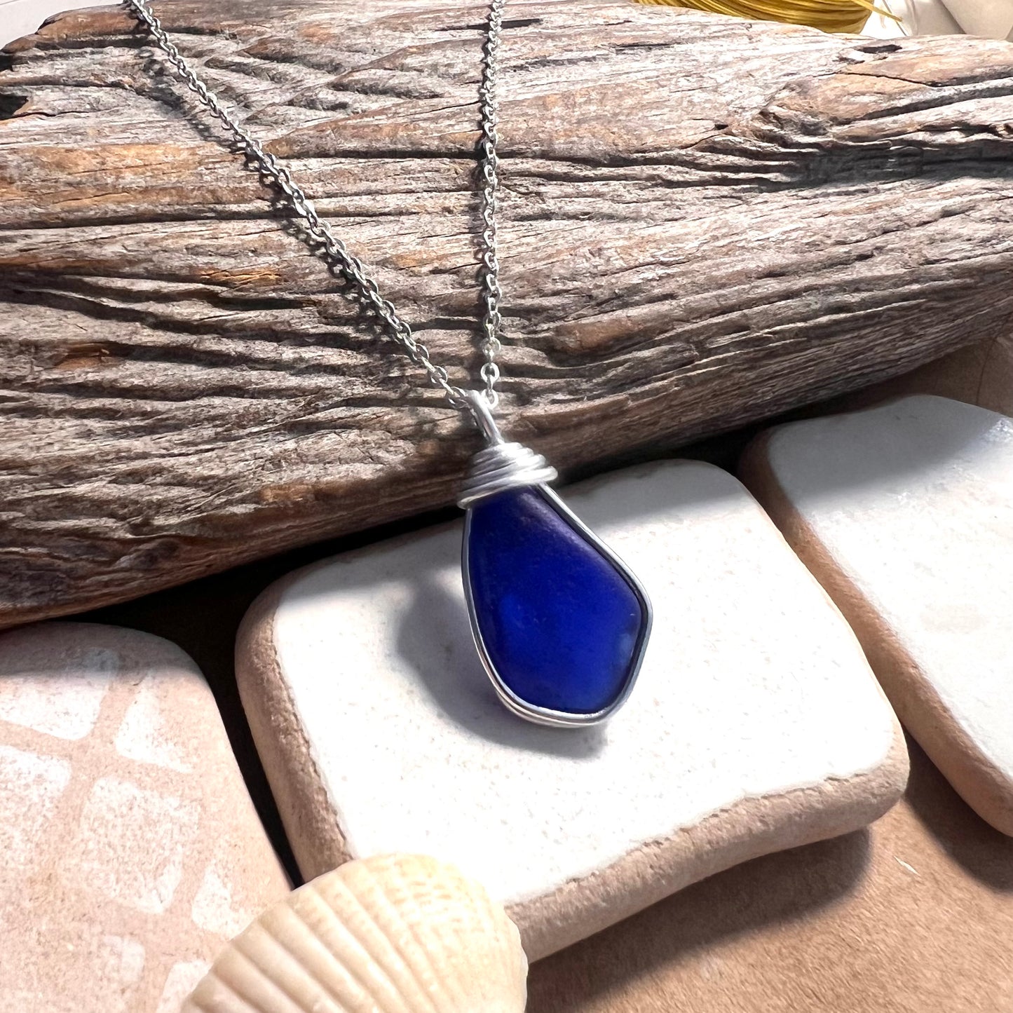 Deep Blue Seaham Sea Glass Pendant