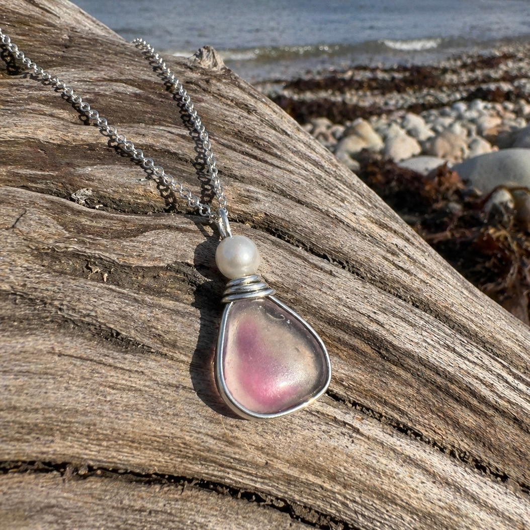 Pink & White Seaham Sea Glass Multi Pendant