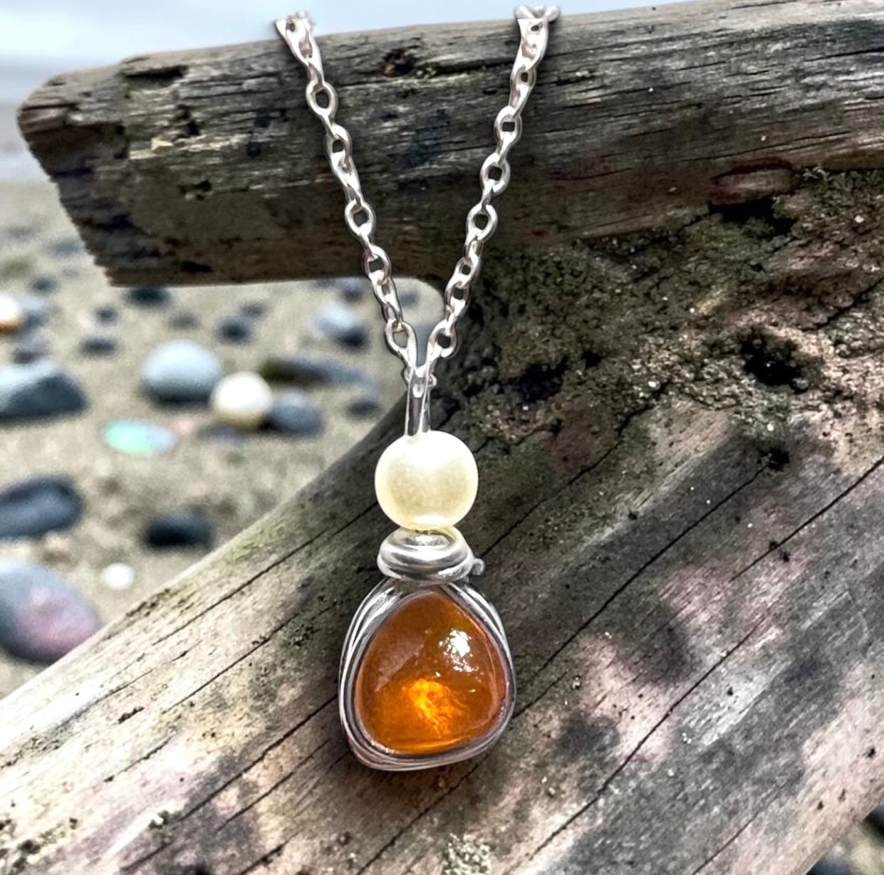 Very Rare Orange Small Seaham Sea Glass Multi Pendant