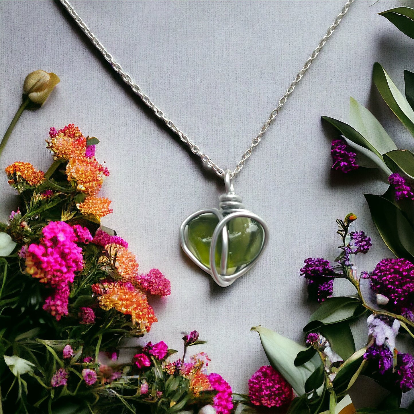 Cornish Sea Glass Green Heart Pendant