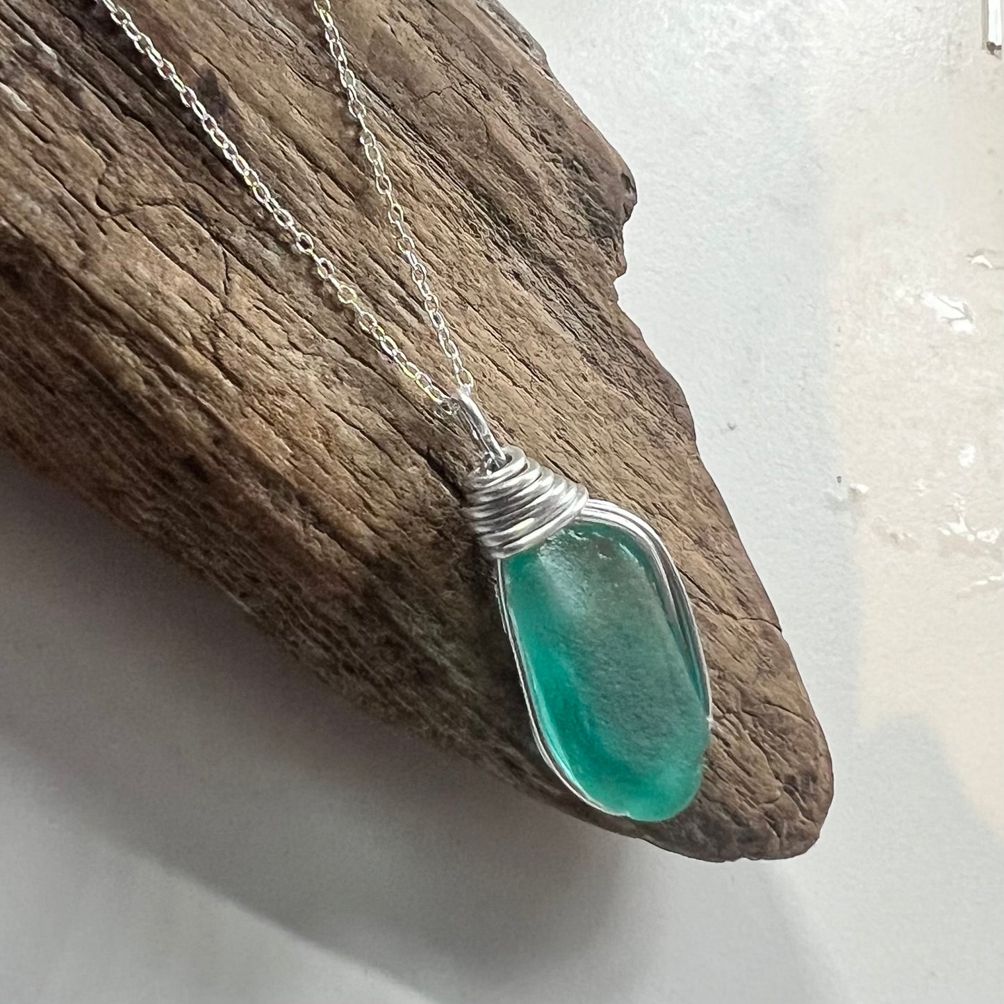 Large Bright Aqua Kent Sea Glass Pendant