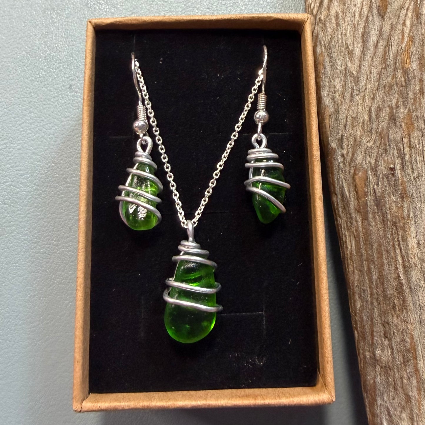 Green Seaham Sea Glass Jewellery Set