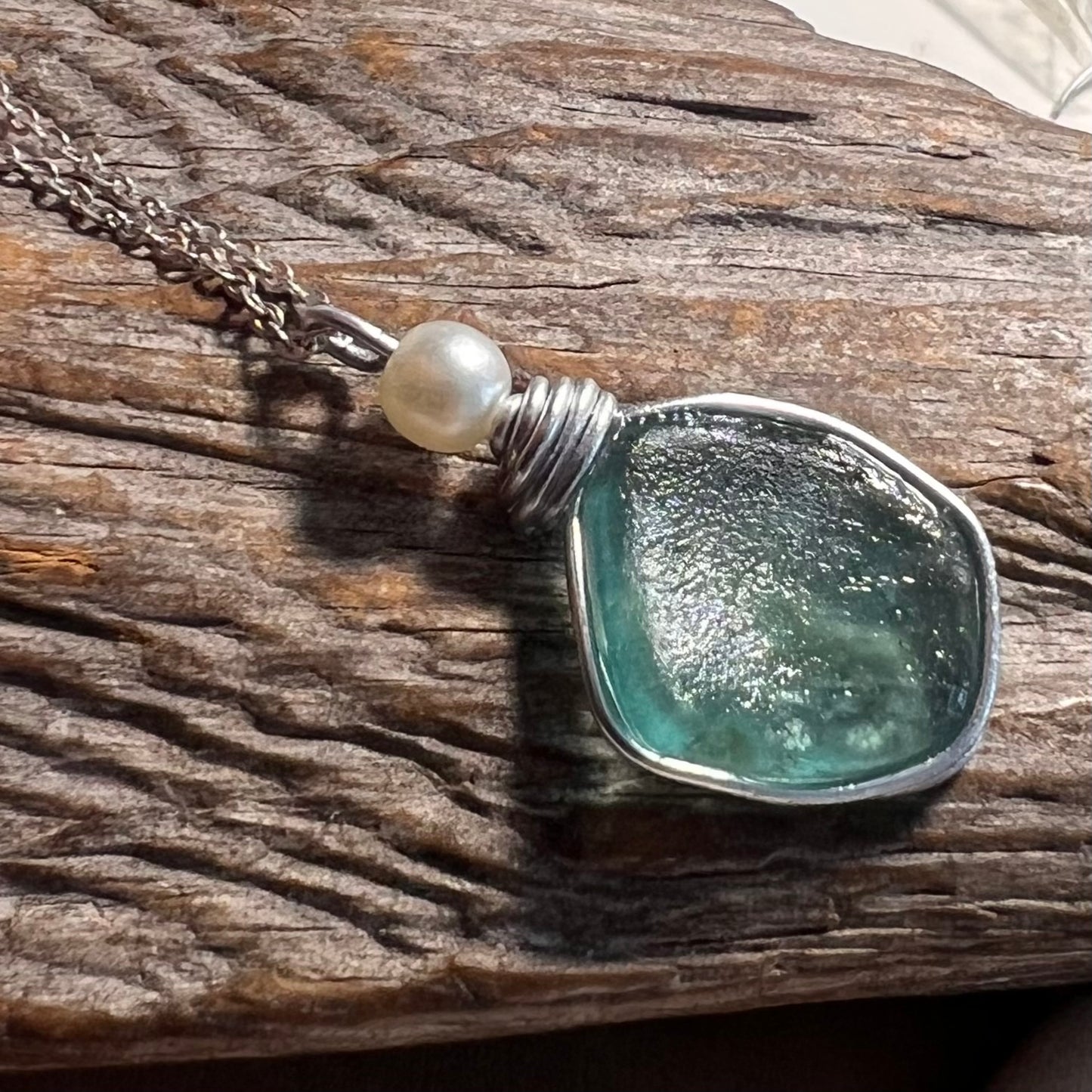Large Turquoise Seaham Sea Glass Pendant