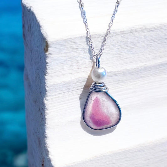 Pink & White Seaham Sea Glass Multi Pendant