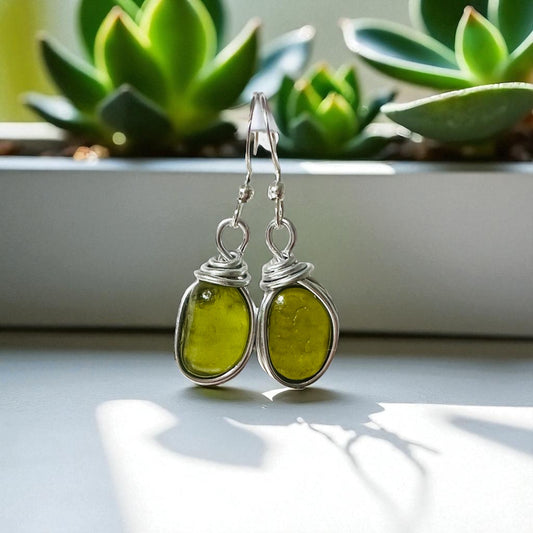 Green Seaham Sea Glass Earrings