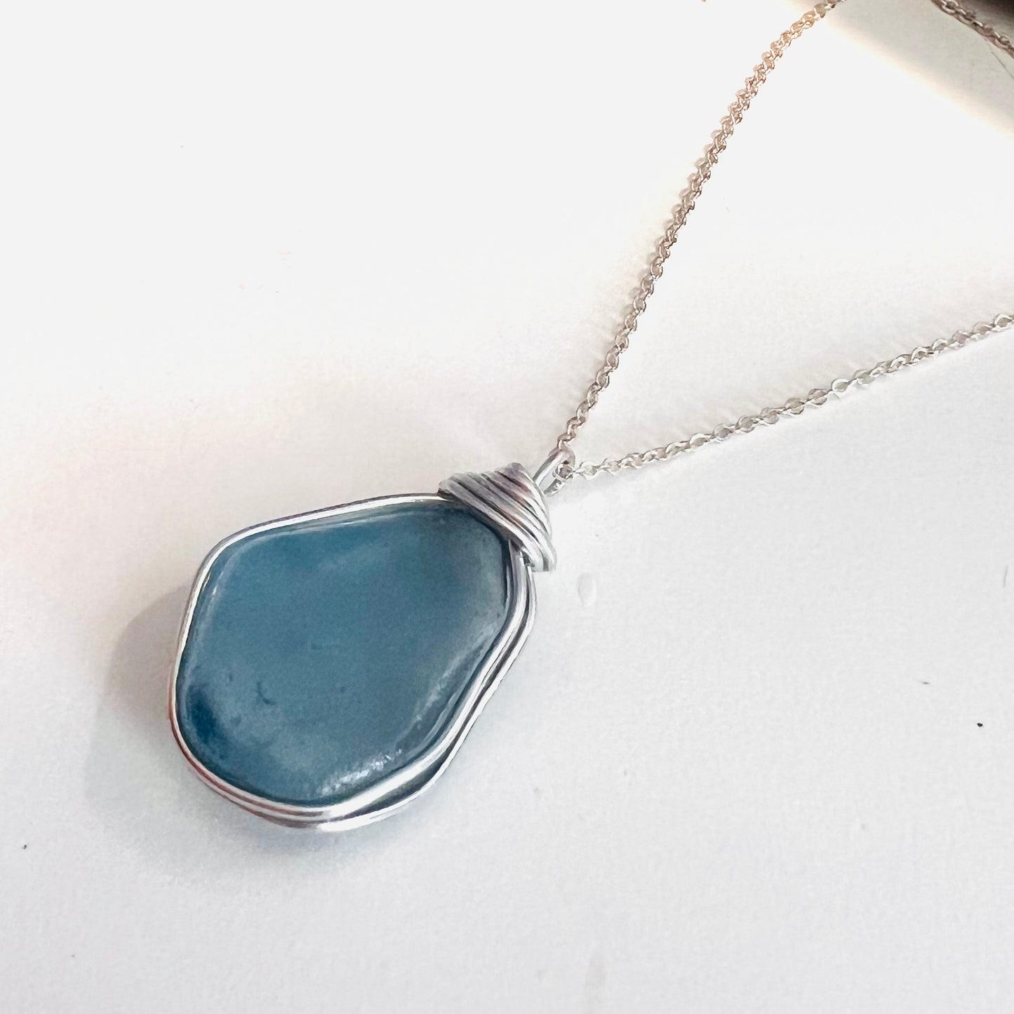 Large Dusky Blue Seaham Sea Glass Pendant