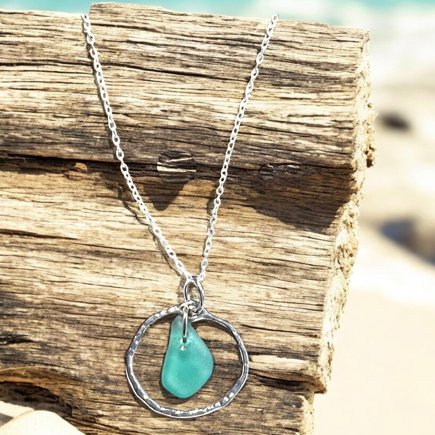 Seaham Sea Glass Turquoise Shade Frame Pendant