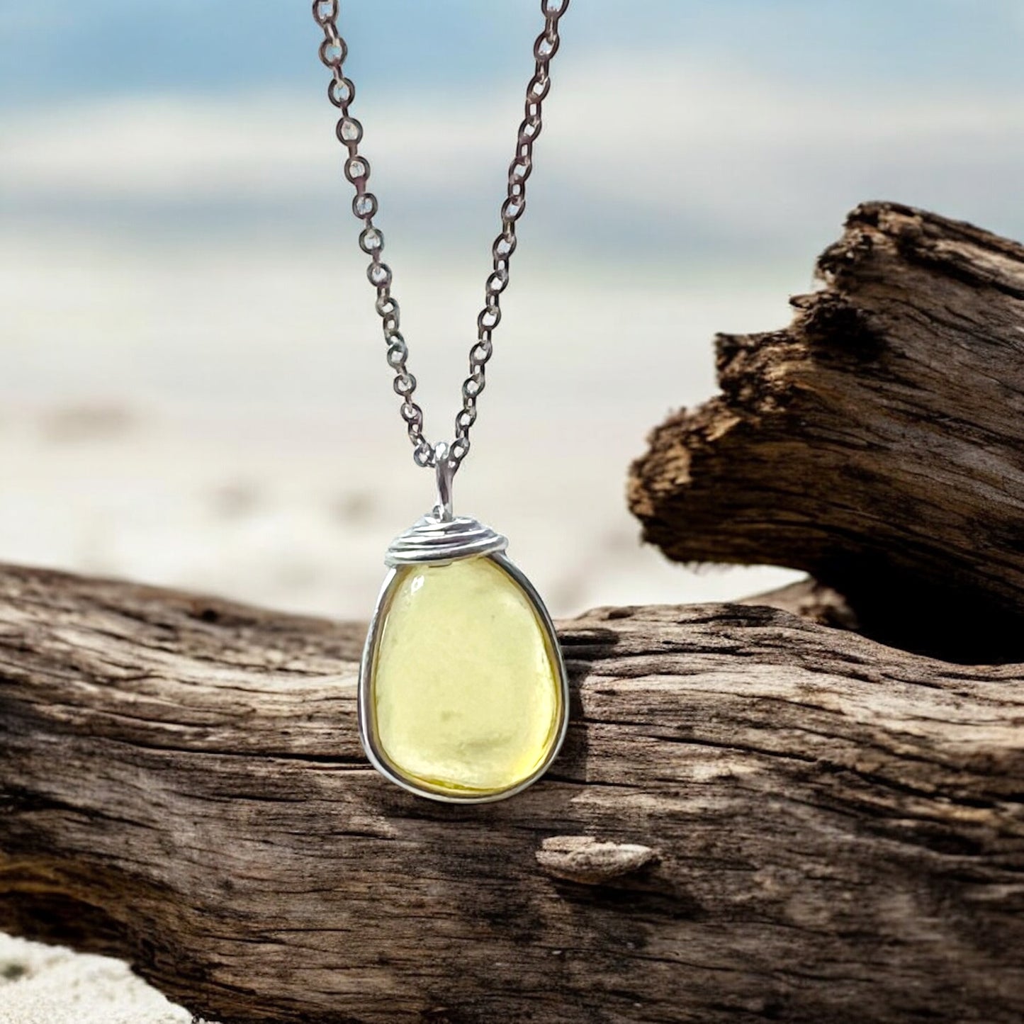 Rare Yellow Sea Glass Pendant