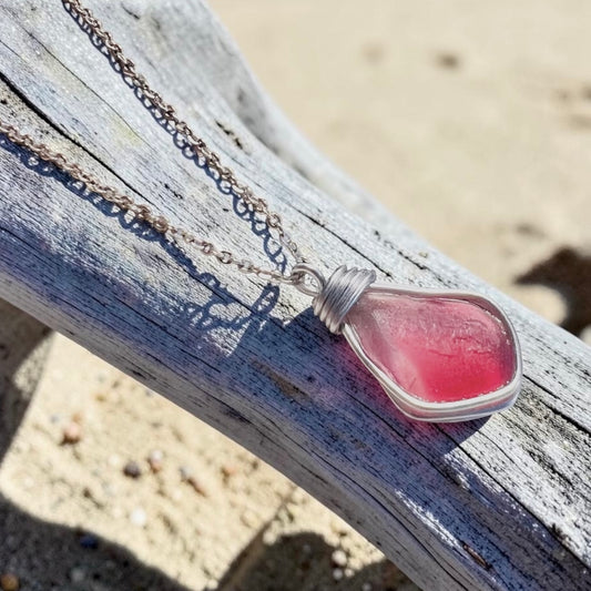 Large Pink Seaham Sea Glass Multi Pendant