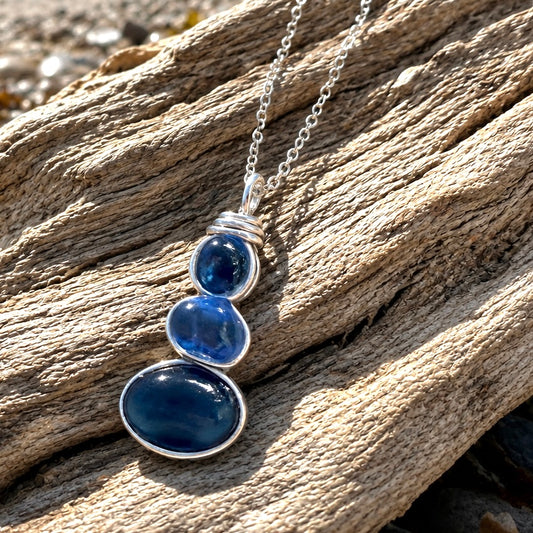 Blue Three Piece Seaham Sea Glass Pendant
